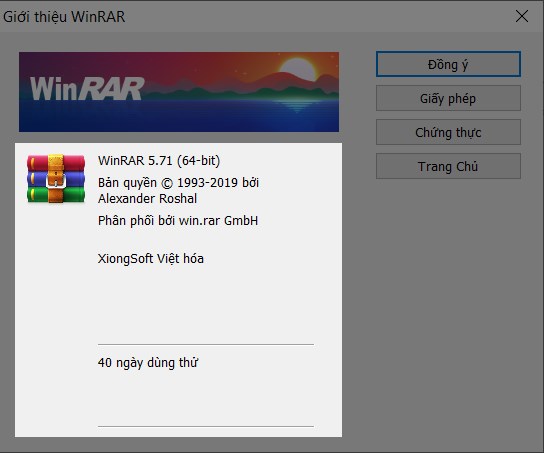 Thông tin phiên bản WinRAR bạn đang sử dụng