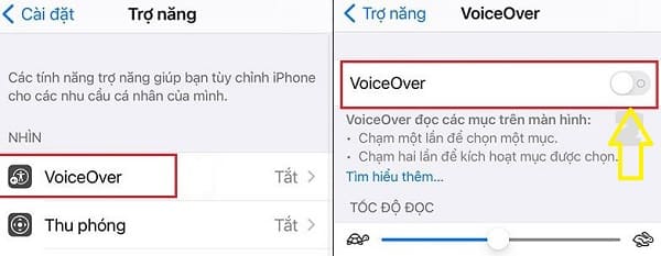 Tắt tính năng VoiceOver